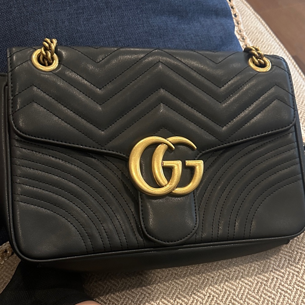 Gucci Black Quilted Leather Shoulder Bag with Gold Accents